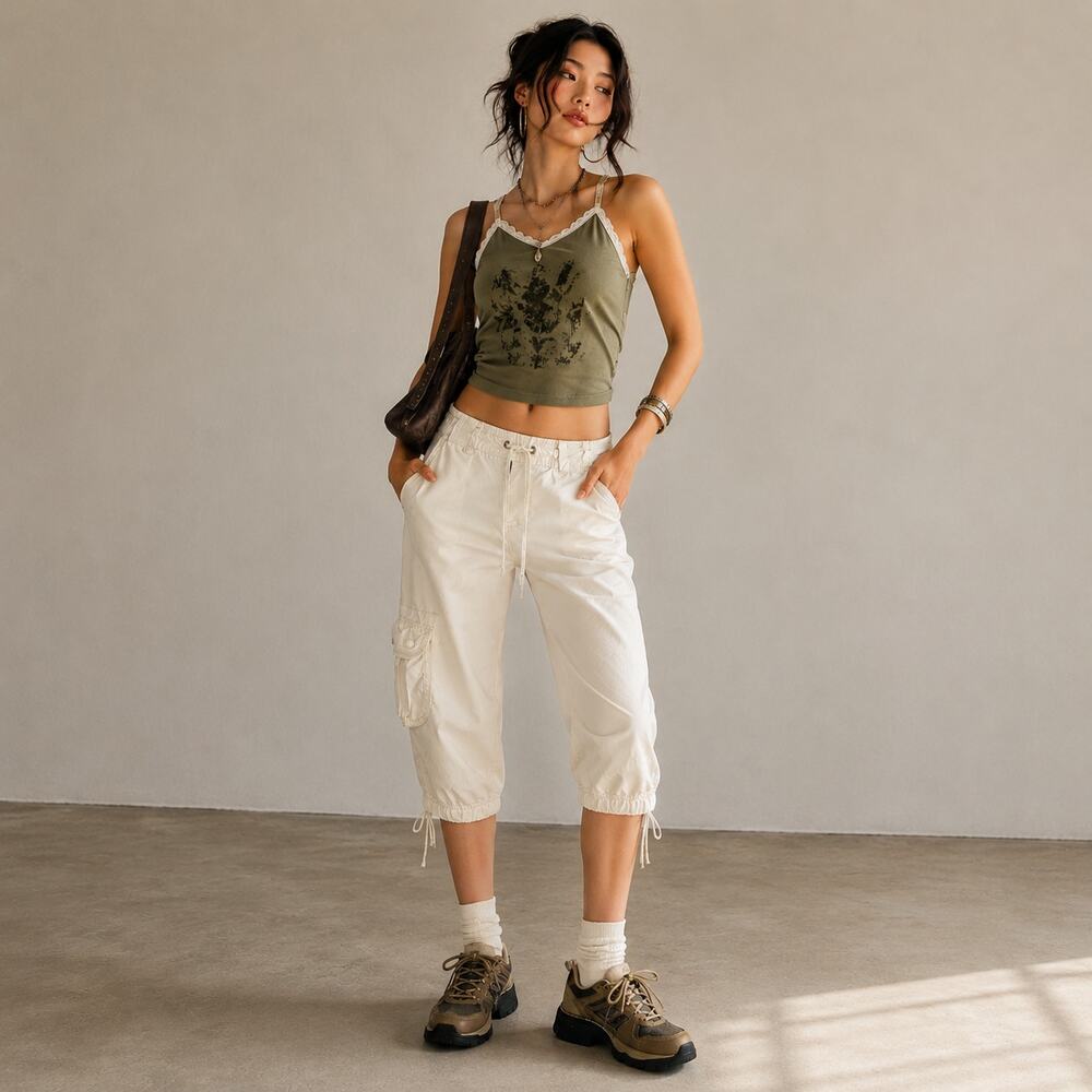 Calvin Klein Y2K Capri Cargo Pants Cream Utility Parachute Size 6